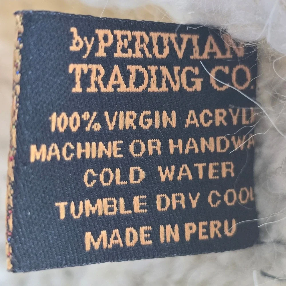 Peruvian Trading Co Erika Panda Knit Chullo Earflap Beanie Hat Cream Black Funny